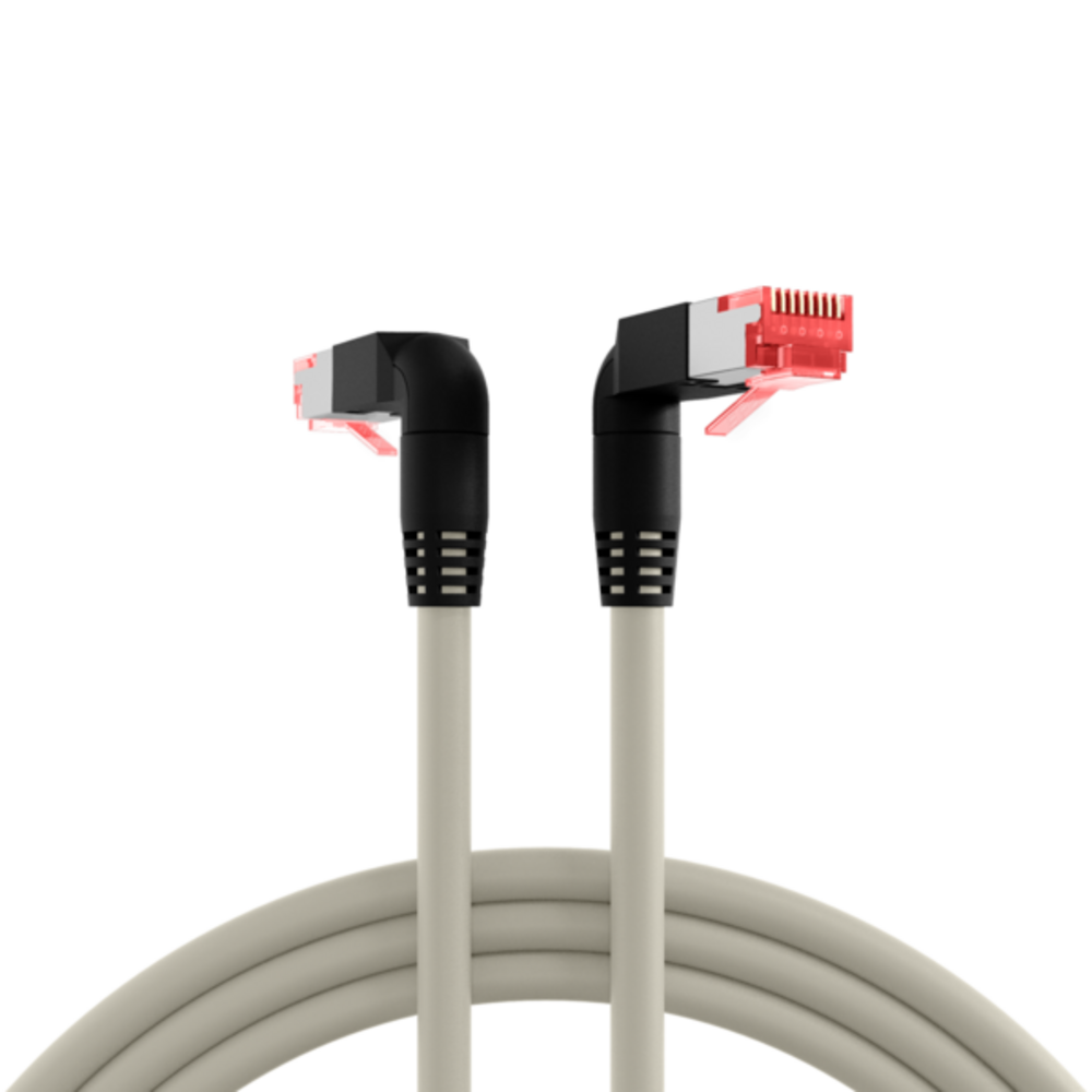 Patchkabel  RJ45 Patchkabel Cat.6A S/FTP LSZH, Draka UC900 TM21 2x90° grau 2m - 1 VPE = 5 Stï¿½ck