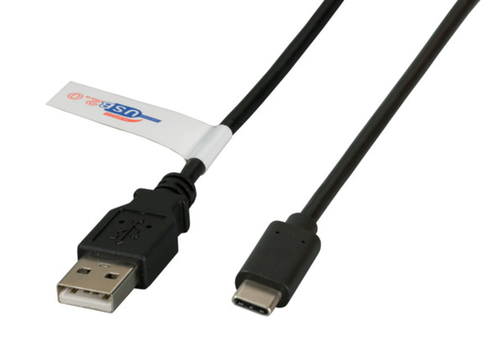 USB USB2.0 Anschlusskabel A-C St.-St., 0,5m, schwarz, Premium - 1 VPE = 10 St�ck