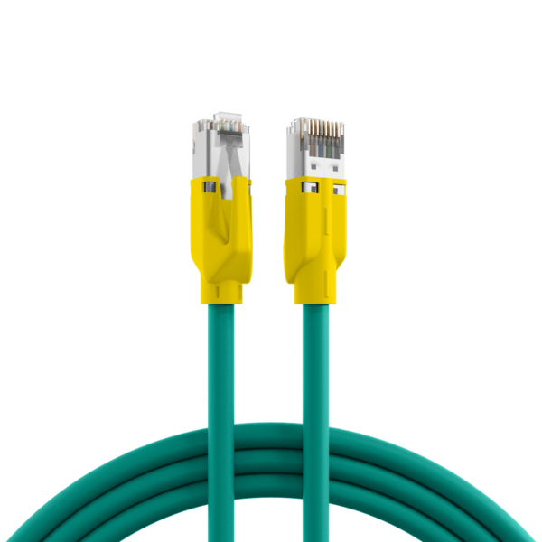 RJ45 Patchkabel Cat.5e SF/UTP PUR, TM21 Tülle gelb schleppfähig grün 10m