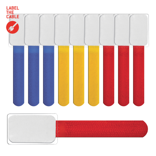 LTC MINI TAGS Kleine Klettkabelbinder mit, Beschriftungstafeln 10 Stk Set ge/bl/rt