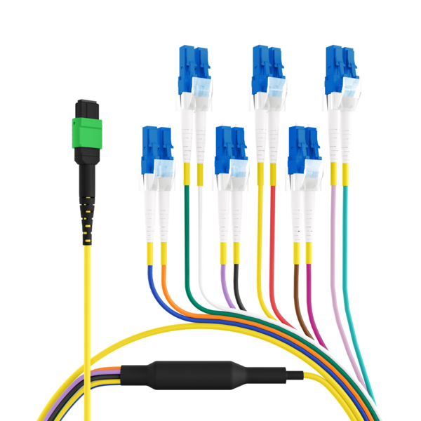 MPO-PLUS®/APC(F)-LC Trunkkabel OS2 12 Fasern, Typ B LSZH gelb 1m