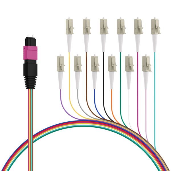 MPO-PLUS®(M)-LC Fanoutkabel OM4 12 Fasern, Typ B LSZH erika-violett 0,4m