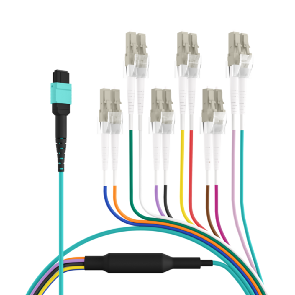 MPO / MTP MTP®(F)-LC Trunkkabel OM3 12 Fasern, Typ B LSZH aqua 5m - 1 VPE = 10 St�ck