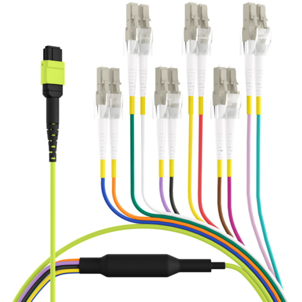 MPO / MTP MTP®(F)-LC Trunkkabel OM5 12 Fasern, Typ B LSZH limettengrün 7,5m - 1 VPE = 5 St�ck