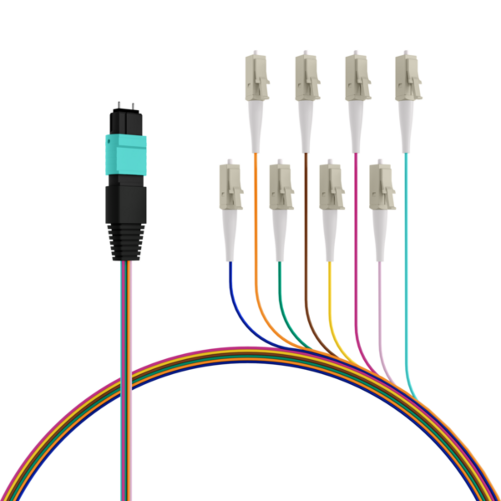 MPO / MTP MTP®(M)-LC Fanoutkabel OM3 8 Fasern, Typ B LSZH aqua 0,4m - 1 VPE = 10 Stï¿½ck