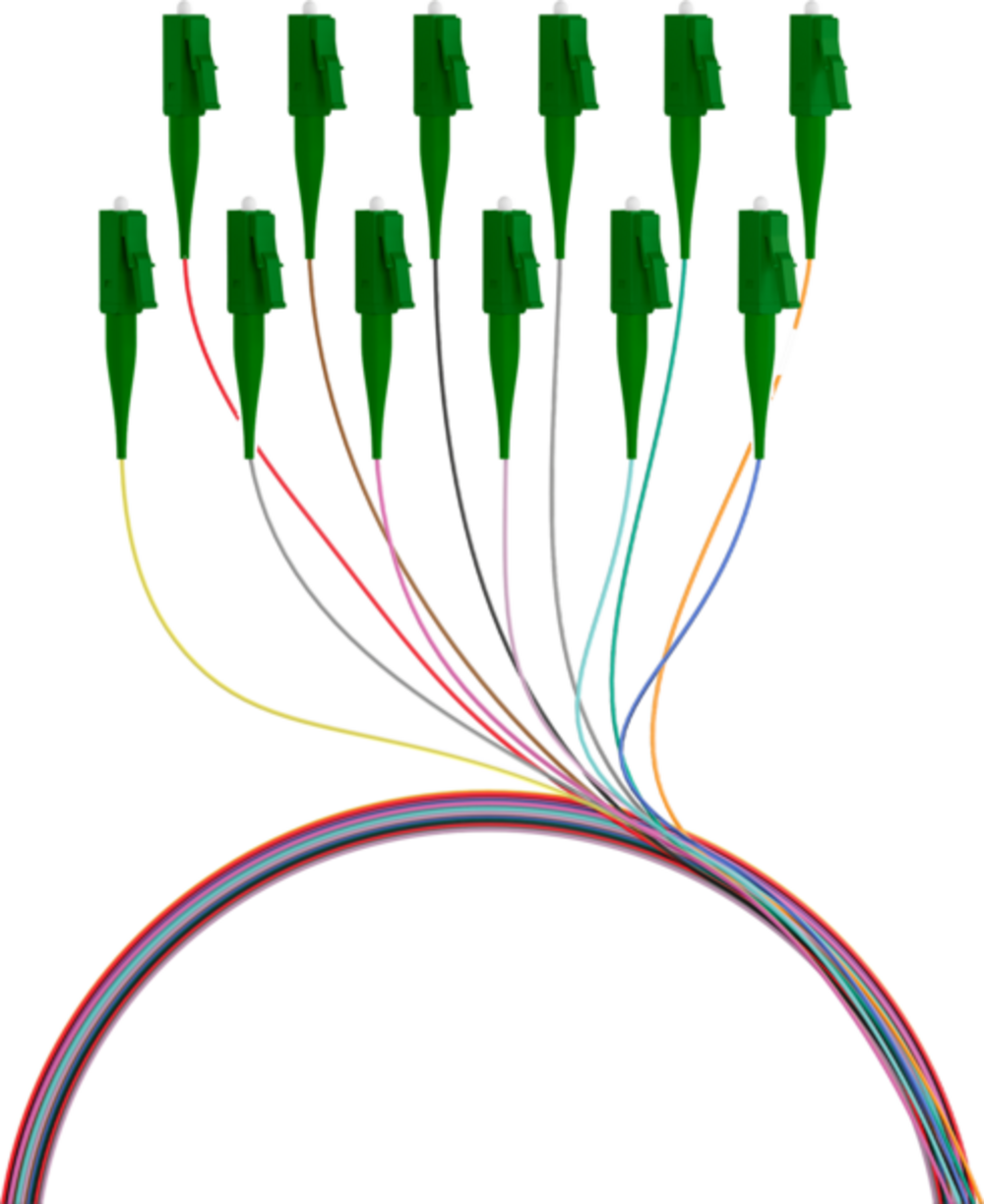 Glasfaser Pigtails Faserpigtail LC/APC OS2 G652D, farbiges Set 2m - 12 Stück - 1 VPE = 10 Stï¿½ck