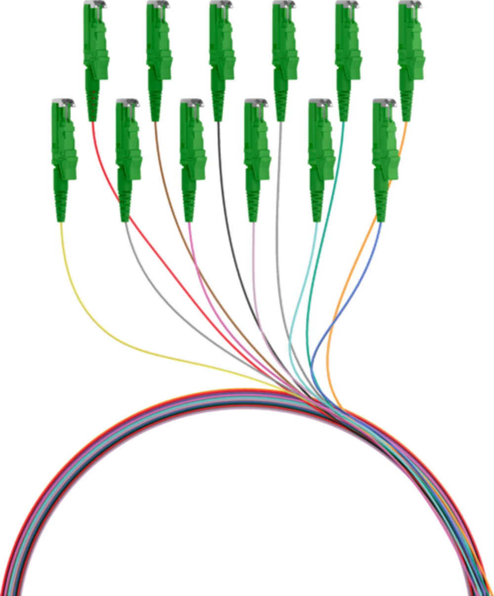 Glasfaser Pigtails R&M Faserpigtail E2000?/APC OS2 G652D, farbiges Set 2m - 12 Stück - 1 VPE = 12 St�ck