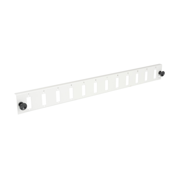 Bestückte Frontblende mit 12 x SC Duplex, Kupplung OM3 vertikal, grau
