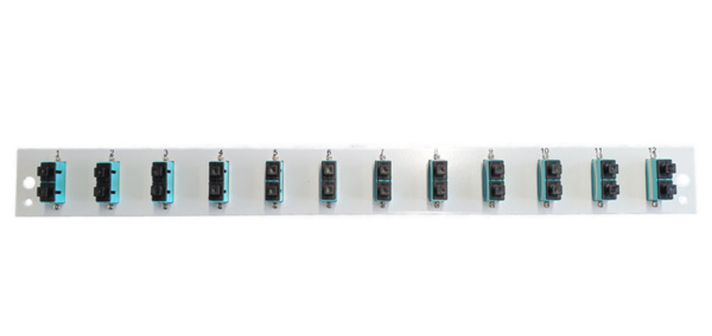 Glasfaser Verteiler Bestückte Frontblende mit 12 x SC Duplex, Kupplung OM3 vertikal, grau - 1 VPE = 50 Stï¿½ck
