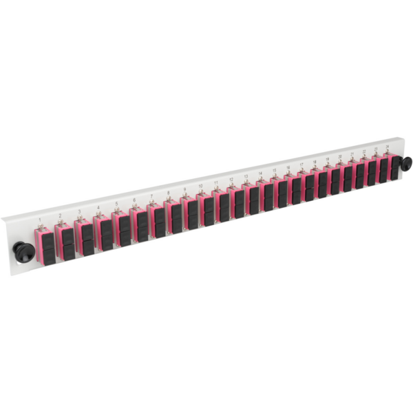 Bestückte Frontblende mit 24 x SC Duplex, Kupplung OS2 vertikal, grau