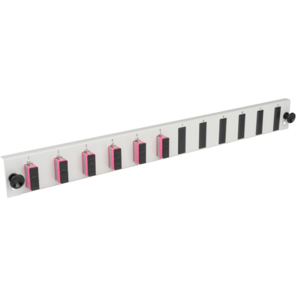 Glasfaser Verteiler Bestückte 12 Port Frontblende mit 6 x SC, Duplex Kupplung OS2 vertikal, grau - 1 VPE = 50 St�ck