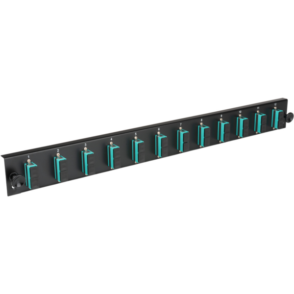 Bestückte Frontblende mit 12 x SC Duplex, Kupplung OM4 vertikal, schwarz