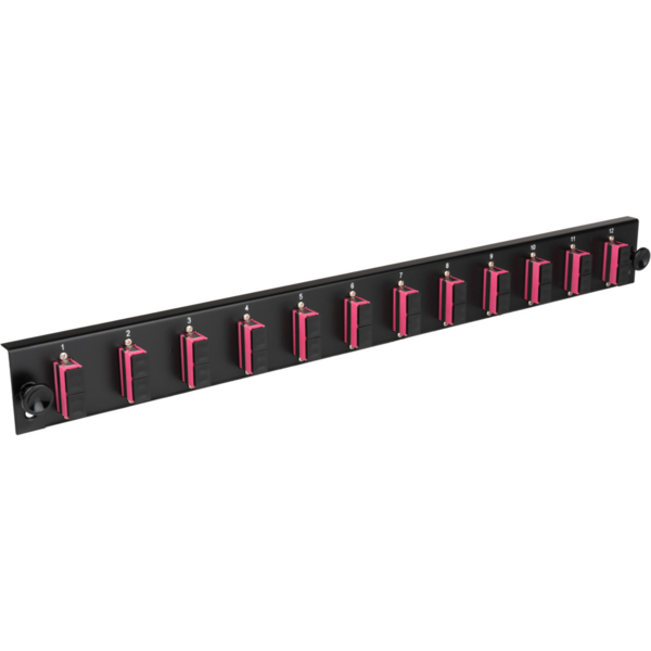 Bestückte Frontblende mit 12 x SC Duplex, Kupplung OS2 vertikal, schwarz