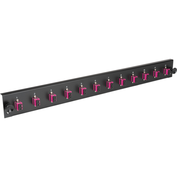 Bestückte Frontblende mit 12 x LC Duplex, Kupplung OS2, schwarz