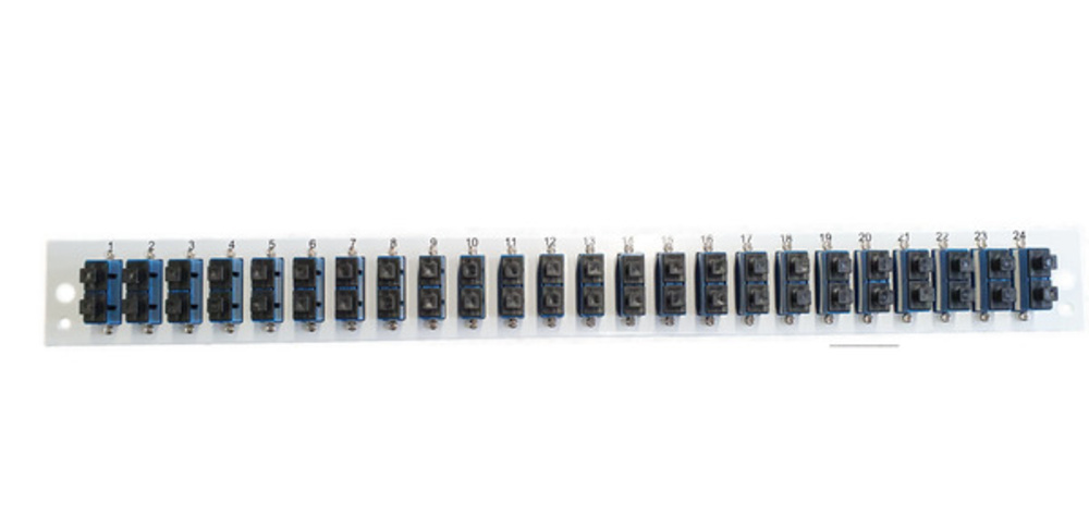 Glasfaser Verteiler Bestückte Frontblende mit 24 x SC Duplex, Kupplung OS2 vertikal, schwarz - 1 VPE = 50 Stï¿½ck