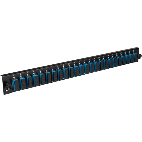 Bestückte Frontblende mit 24 x LC Duplex, Kupplung OM3, schwarz