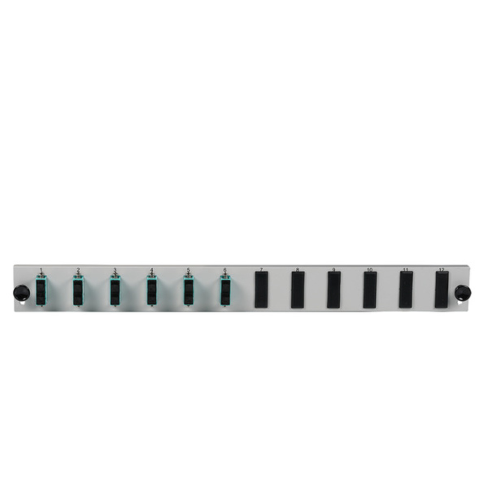 Glasfaser Verteiler Bestückte 12 Port Frontblende mit 6 x SC, Duplex Kupplung OM3 vertikal, schwarz - 1 VPE = 50 Stï¿½ck