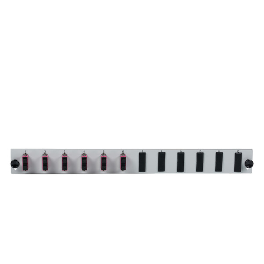 Glasfaser Verteiler Bestückte 12 Port Frontblende mit 6 x SC, Duplex Kupplung OM4 vertikal, schwarz - 1 VPE = 50 Stï¿½ck
