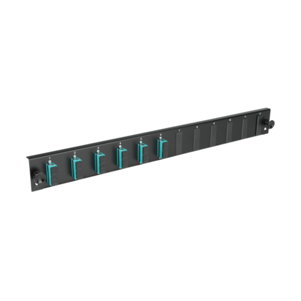 Glasfaser Verteiler Bestückte 12 Port Frontblende mit 6 x SC, Duplex Kupplung OM4 vertikal, schwarz - 1 VPE = 50 Stï¿½ck