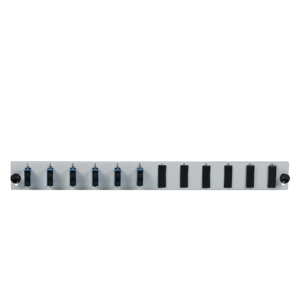 Glasfaser Verteiler Bestückte 12 Port Frontblende mit 6 x SC, Duplex Kupplung OS2 vertikal, schwarz - 1 VPE = 50 Stï¿½ck