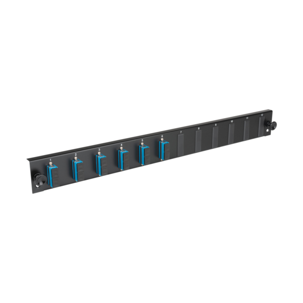 Bestückte 12 Port Frontblende mit 6 x LC, Duplex Kupplung OM3 vertikal, schwarz