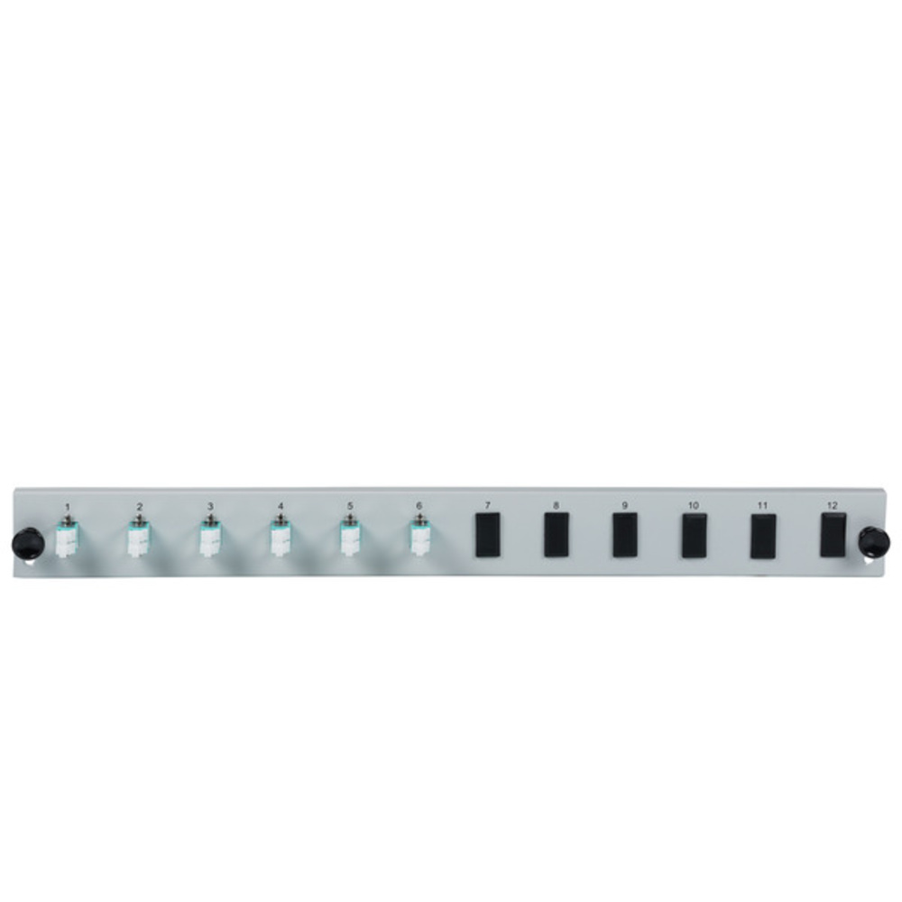 Glasfaser Verteiler Bestückte 12 Port Frontblende mit 6 x LC, Duplex Kupplung OM3 vertikal, schwarz - 1 VPE = 50 Stï¿½ck