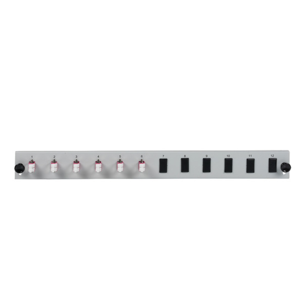 Glasfaser Verteiler Bestückte 12 Port Frontblende mit 6 x LC, Duplex Kupplung OM4 vertikal, schwarz - 1 VPE = 50 Stï¿½ck