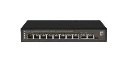 10-Port-Fast Ethernet-PoE-Switch, 2 x Uplink  -- Gigabit RJ45, 8 PoE-Ausgänge, 120W 