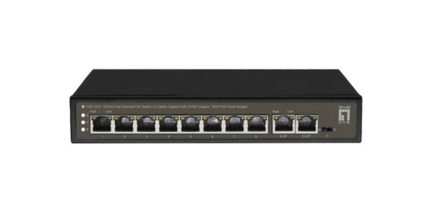 10-Port-Fast Ethernet-PoE-Switch, 2 x Uplink , Gigabit RJ45, 8 PoE-Ausgänge, 120W LAN Switch