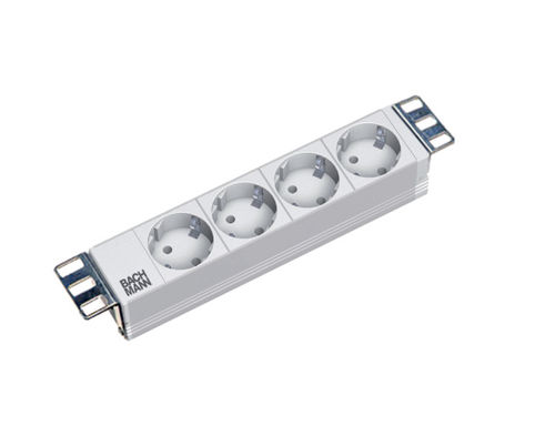 10 Zoll 1HE Steckdosenleiste 4-fach, ohne Schalter, RAL7035