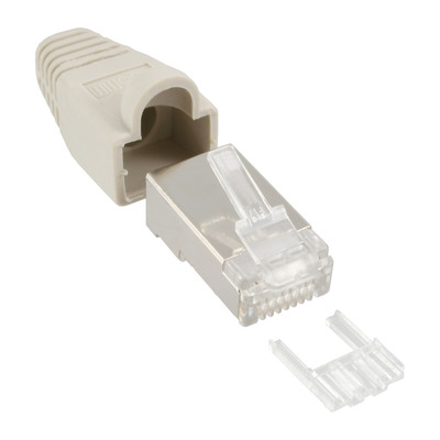 100er Pack InLine® Crimpst. RJ45 gesch., m. Knicksch. & Einfädelh., beige bulk (Produktbild 1)