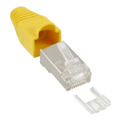 10er Pack InLine® Crimpst. RJ45 gesch., mit Knickschutz & Einfädelhilfe, gelb (Produktbild 1)