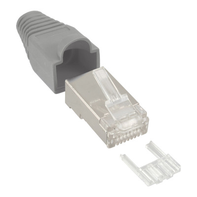 10er Pack InLine® Crimpst. RJ45 gesch., mit Knickschutz & Einfädelhilfe, grau (Produktbild 1)