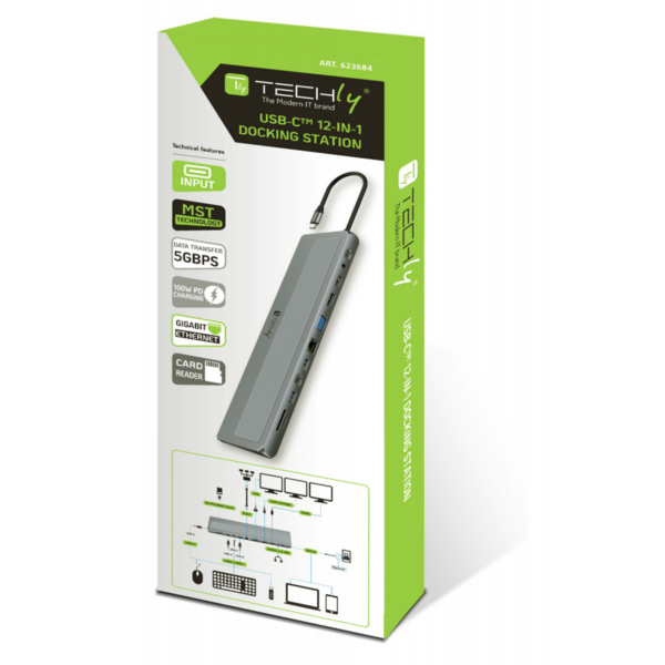 12 in 1 USB-C? Dockingstation VGA HDMI DP RJ45, mit Micro SD/SD Reader silber