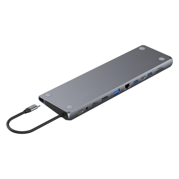12 in 1 USB-C? Dockingstation VGA HDMI DP RJ45, mit Micro SD/SD Reader silber