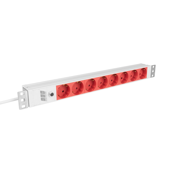 19? 1HE Steckdosenleiste 8 x CEE 7/3 rot,  Zul. C14, 10 A Überlastschutz, grau Steckdosenleisten