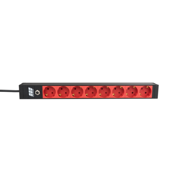 19? 1HE Steckdosenleiste 8 x CEE 7/3 rot,  Zul. C14, 10 A Überlastschutz, schwarz