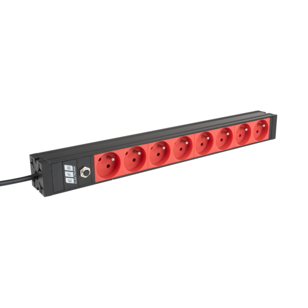 19? 1HE Steckdosenleiste 8 x CEE 7/5 (UTE) rot,  Zul. C14, 10A Überlastsch., schwarz