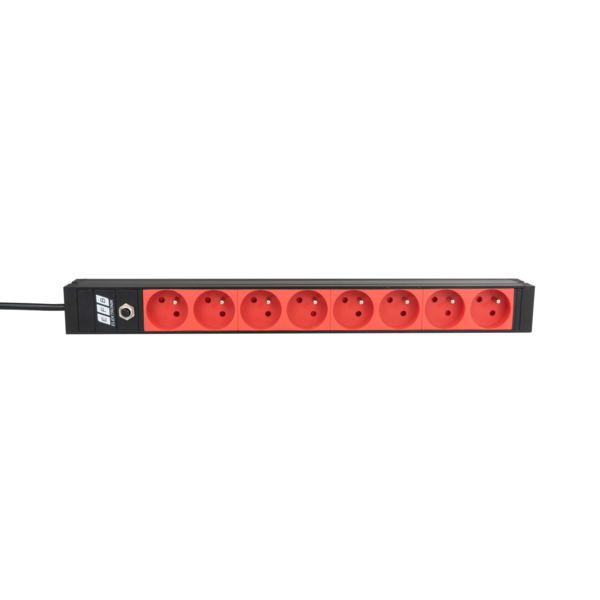 19? 1HE Steckdosenleiste 8 x CEE 7/5 (UTE) rot,  Zul. C14, 10A Überlastsch., schwarz