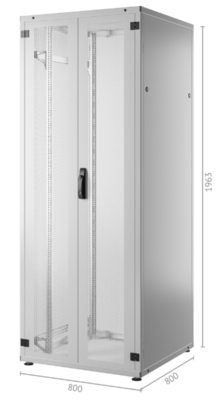 19 Serverschrank PRO 42HE, 800x800 mm -- F=2-tlg., R=Stahl 1-tlg. 2xVR, RAL7035