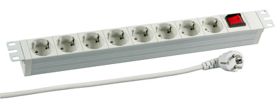 19 Zoll 1HE Steckdosenleiste 8 x CEE 7/3, mit Schalter, RAL7035 19 Zoll 1HE Steckdosenleiste 8 x CEE 7/3, mit Schalter, RAL7035