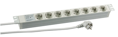 19 Zoll 1HE Steckdosenleiste 8 x CEE 7/3, mit Überspannungsschutz, RAL7035 19 Zoll 1HE Steckdosenleiste 8 x CEE 7/3, mit Überspannungsschutz, RAL7035