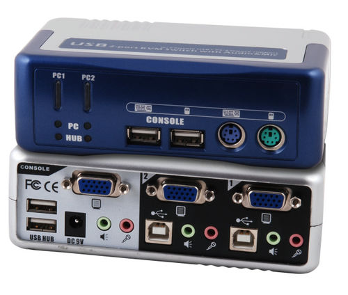 2-Port KVM Switch PS/2-USB-Aud io-USB2.0 Hub incl. Kabelset