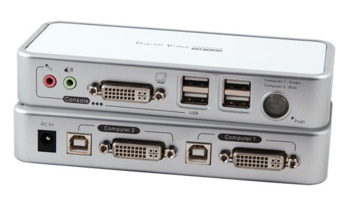 2-Port KVM Switch USB-DVI-D/A- Audio-USB2.0Hub incl. Kabelset