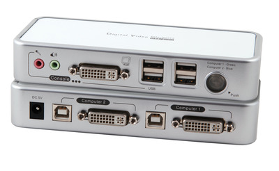 2-Port KVM Switch -- USB-DVI-I-Audio-USB2.0Hub incl. Kabelset