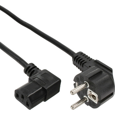 25er Bulk-Pack InLine® Netzkabel, Schutzkontakt gewinkelt auf Kaltgerätestecker C13 rechts abgewinkelt, 3m, schwarz (Produktbild 1)