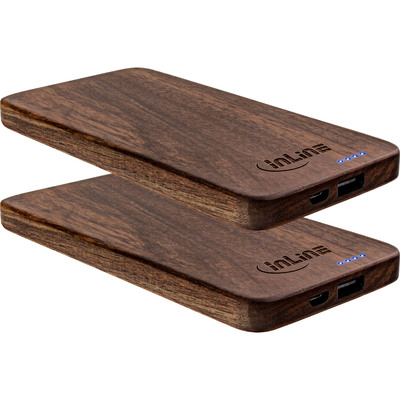 2er InLine® woodplate, USB Powerbank 5.000mAh, mit LED Status Anzeige, Echtholz 2er InLine® woodplate, USB Powerbank 5.000mAh, mit LED Status Anzeige, Echtholz