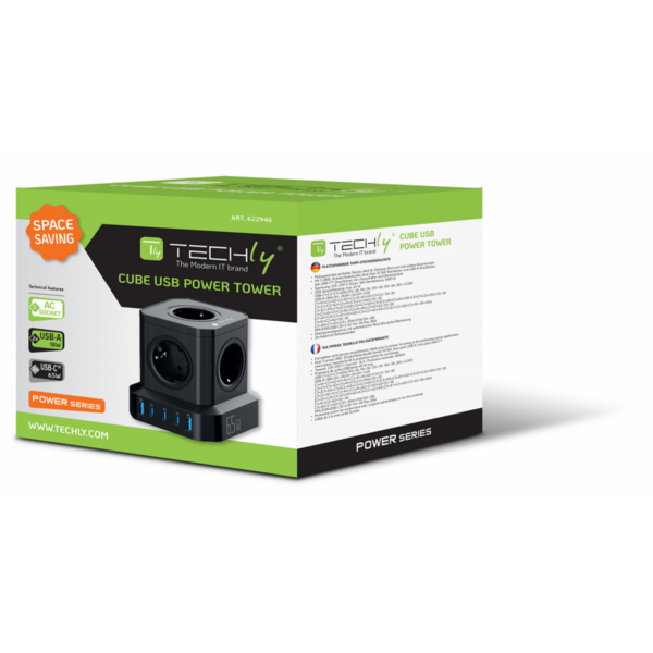 5-fach USB Ladewürfel 2xUSB-A 3xUSB-C?, schwarz GaN 65W