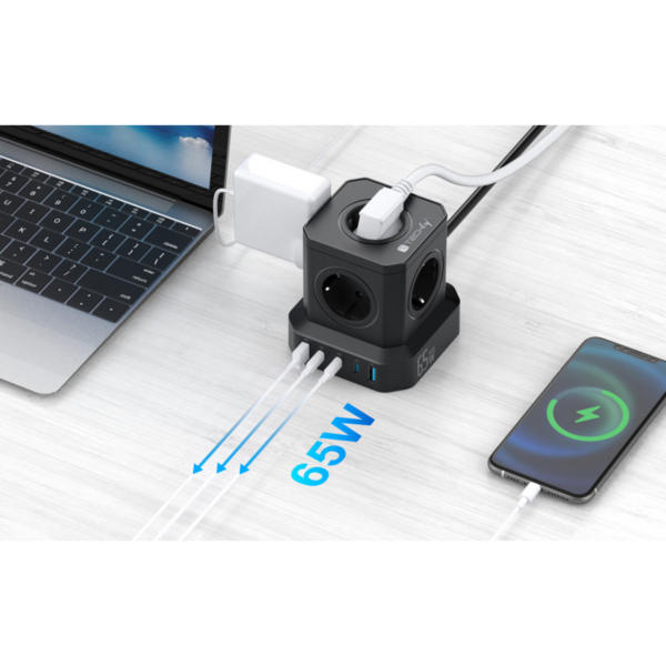 5-fach USB Ladewürfel 2xUSB-A 3xUSB-C?, schwarz GaN 65W