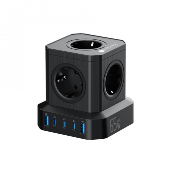 5-fach USB Ladewürfel 2xUSB-A 3xUSB-C?, schwarz GaN 65W